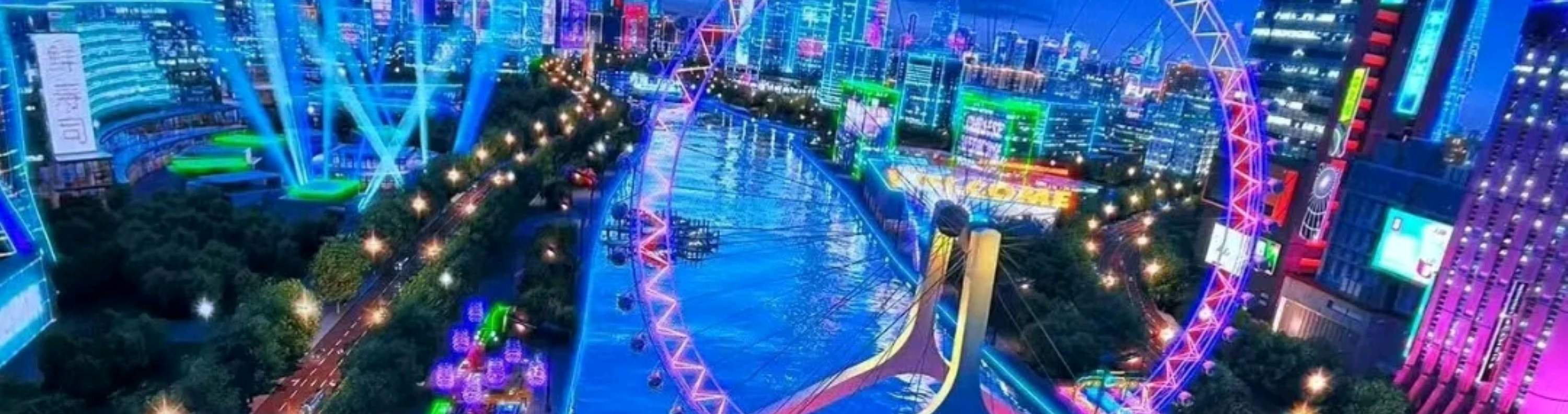 Dynamic visuals create an immersive cyberpunk-style technological experience.