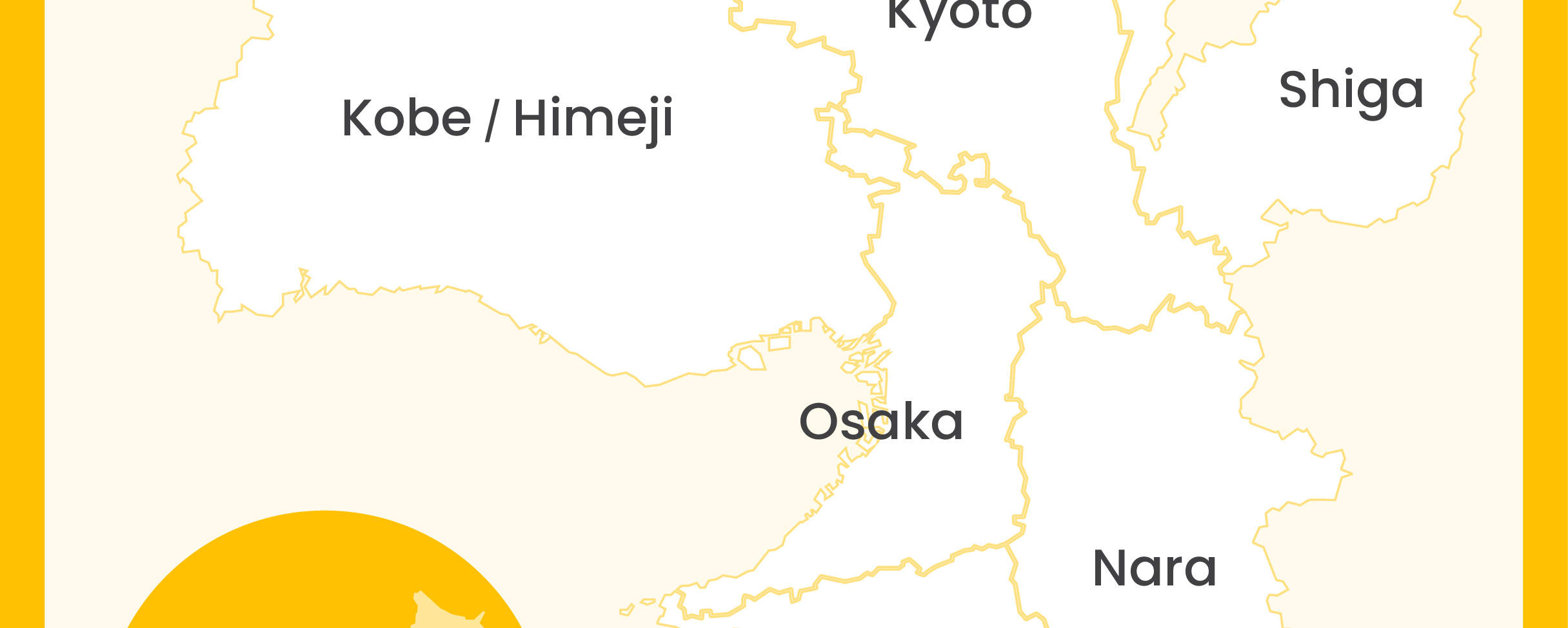 a map of key areas covered by the Kansai Railway Pass, titled 