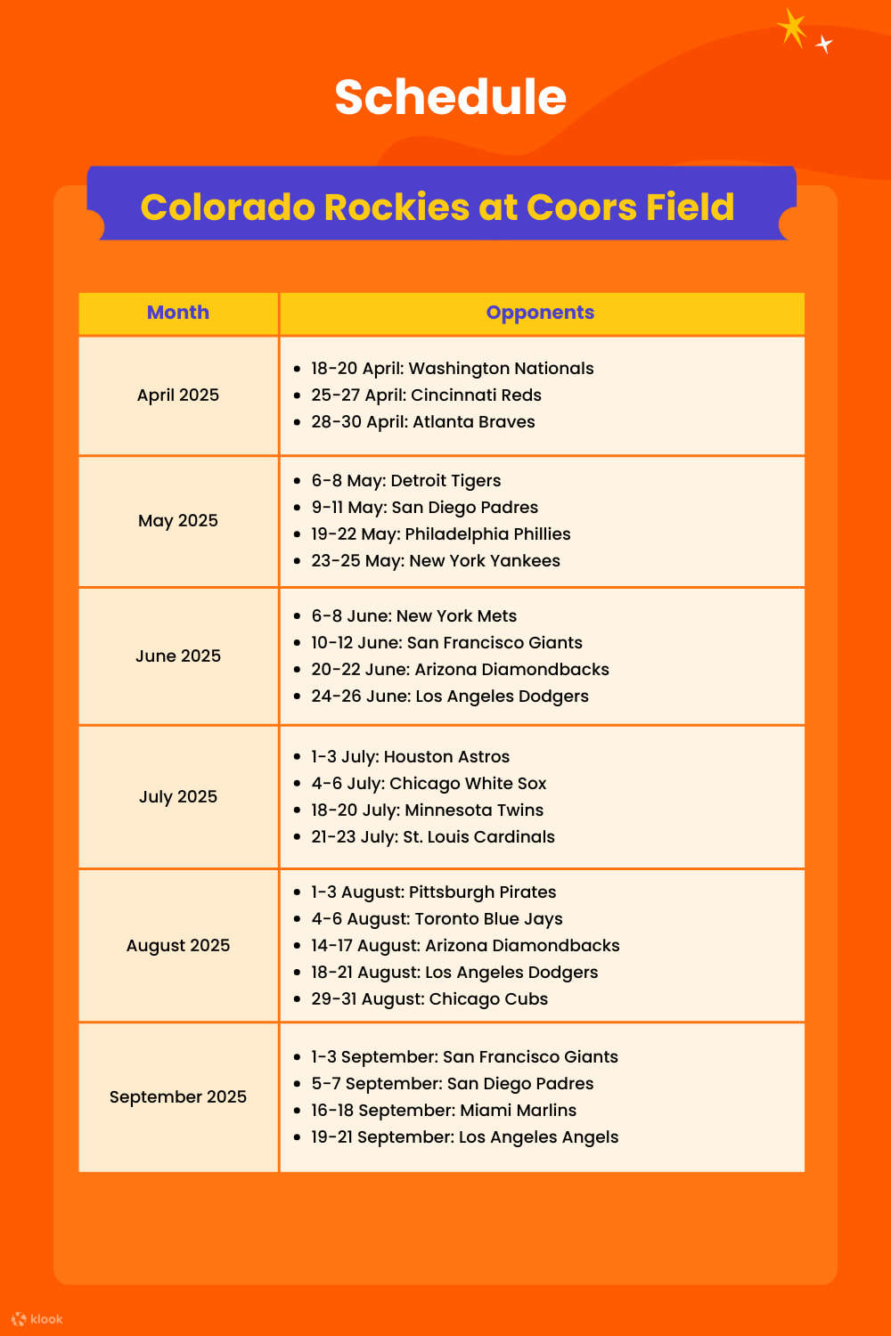 Semak jadual perlawanan Colorado Rockies dan rancang lawatan anda ke Coors Field