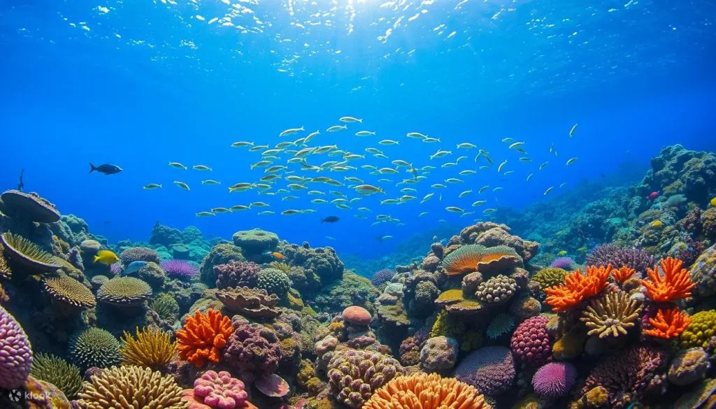 在珊瑚花園浮潛，這裡有各式各樣的硬珊瑚、軟珊瑚、珊瑚礁魚類及海洋生物，景色美不勝收。