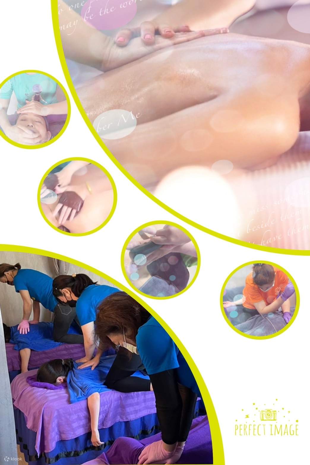 I contenuti del massaggio leggero e rilassante (shiatsu, massaggio con olio, spazzolatura del corpo, rimozione delle aderenze muscolari...) utilizzano varie tecniche in base alle esigenze del cliente, per permettere al corpo di raggiungere la sensazione d