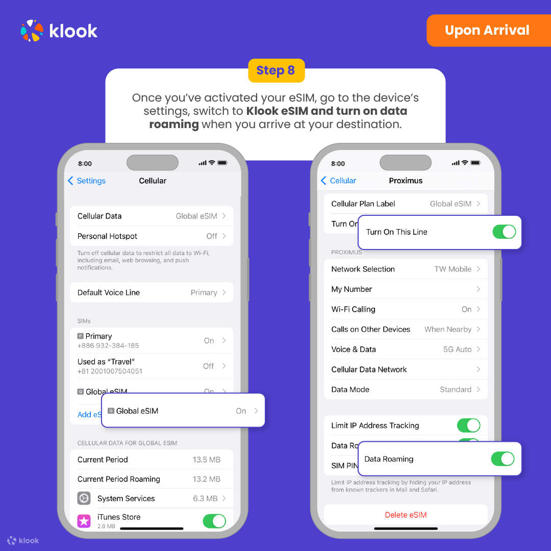Activar la itinerancia de datos eSIM