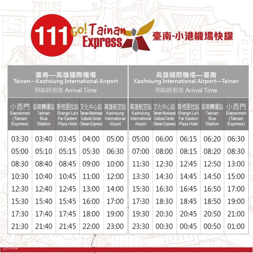 漢程客運111路線 - 高雄小港機場往返台南市區時刻表