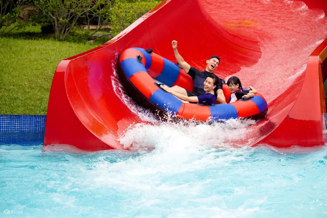 group of people sliding down in water park