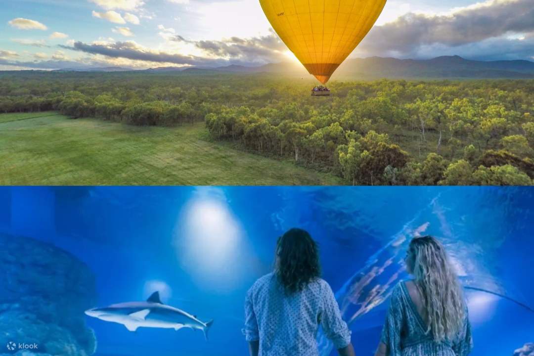 Nikmati pemandangan yang menakjubkan dari belon udara panas dan terokai Cairns Aquarium selepas itu