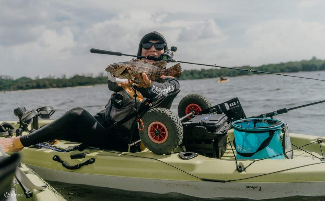 Guided kayak fishing tour along Pulau Ubin
