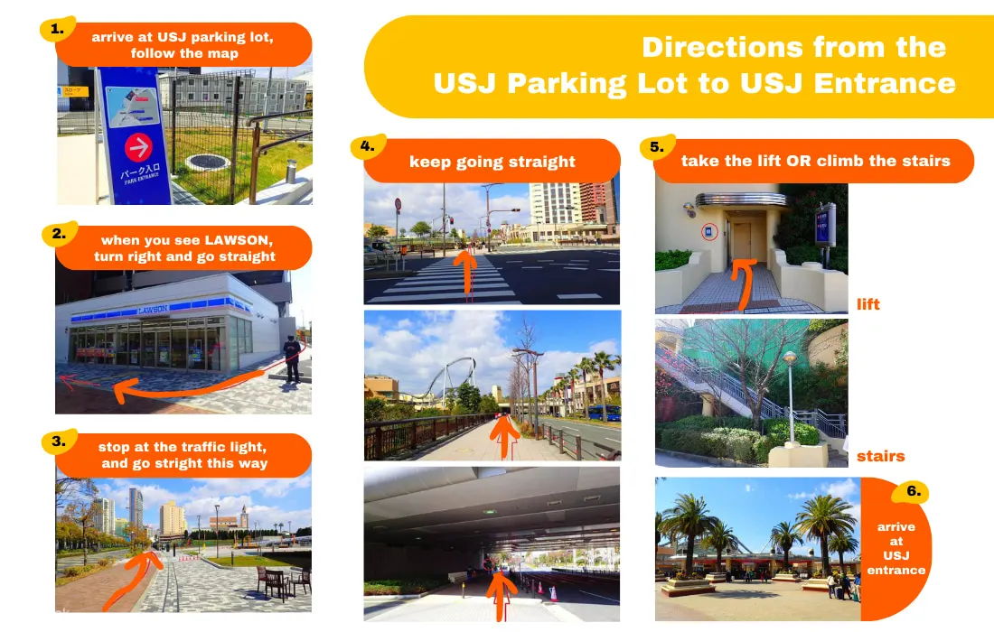 从 USJ 停车场到 USJ 入口的路线