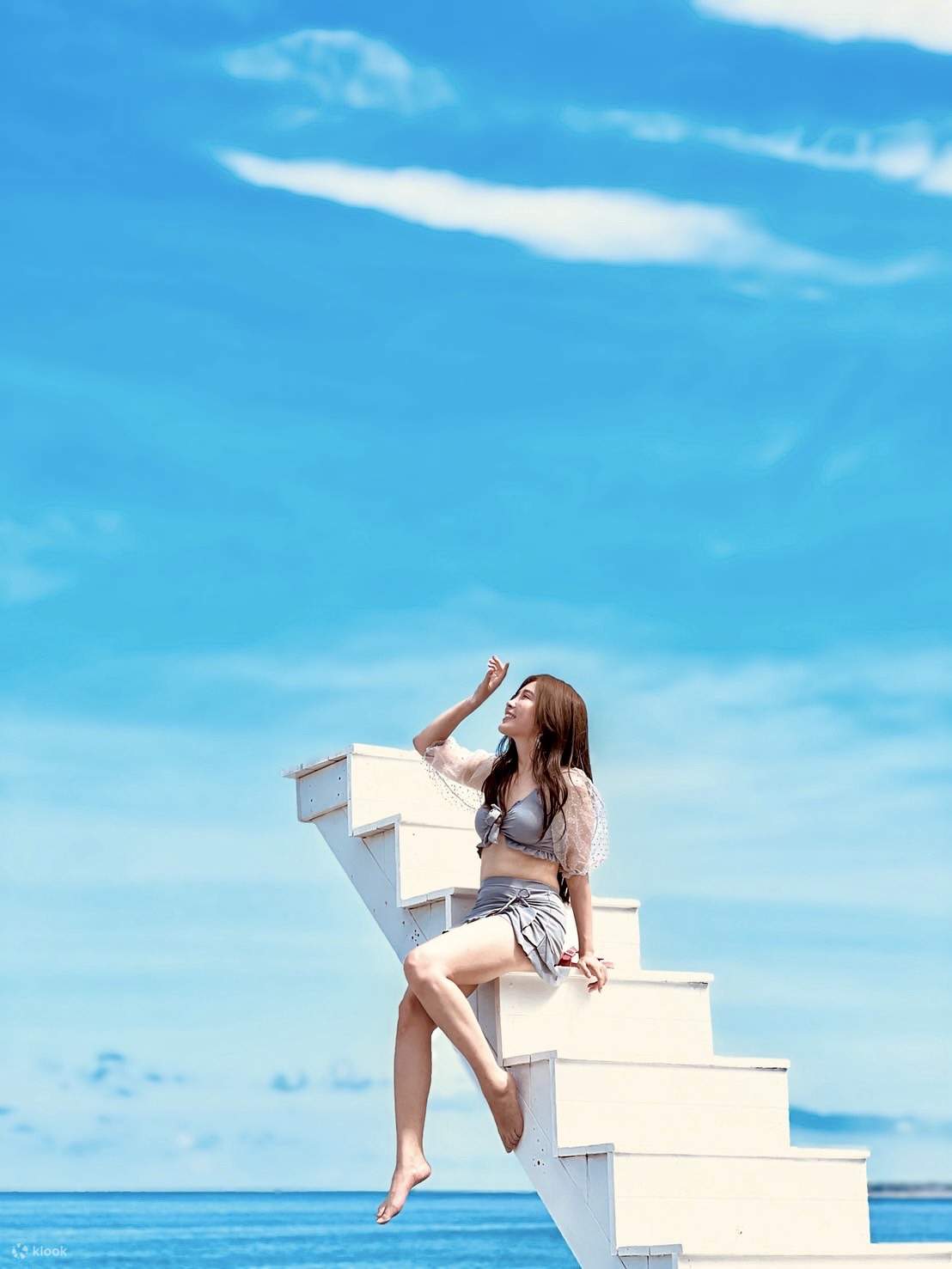 The beautiful ladder to the blue sky and white clouds is within reach