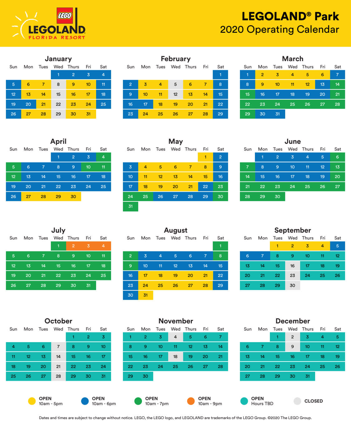 Legoland sales florida calendar