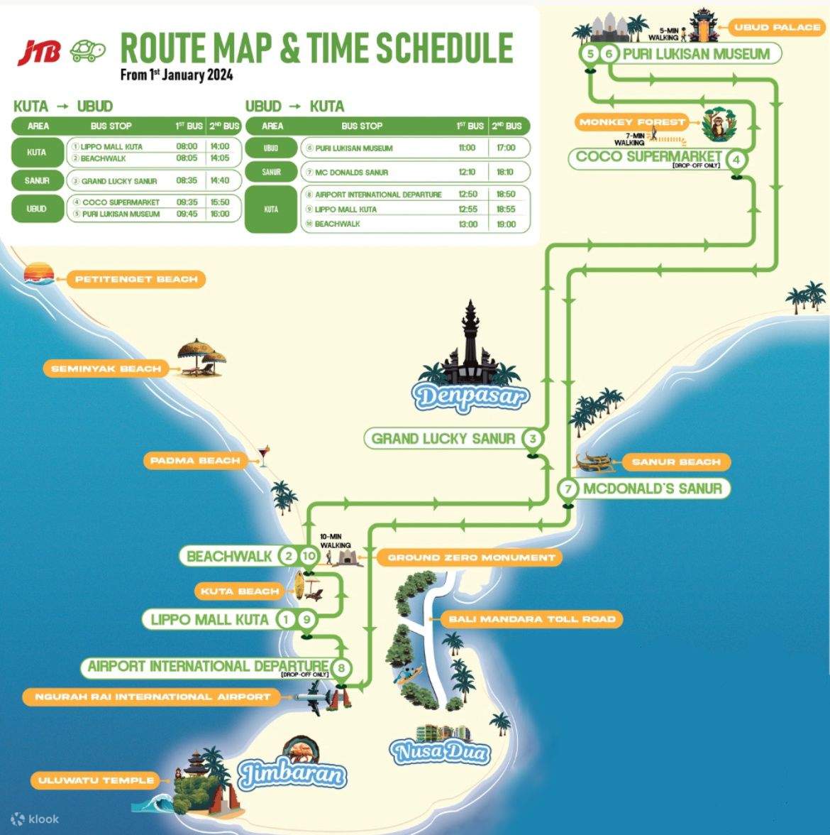 kura kura bus route map kuta ubud