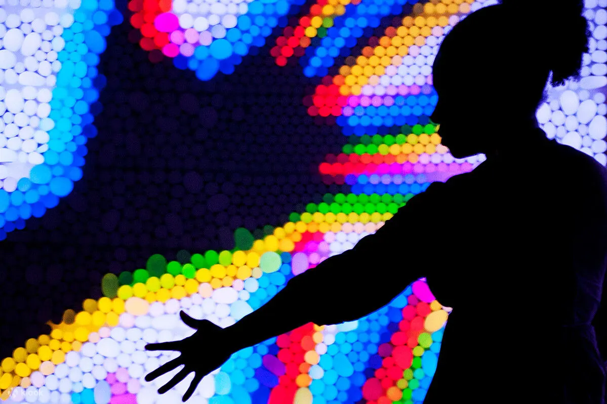 A person interacting with the projection