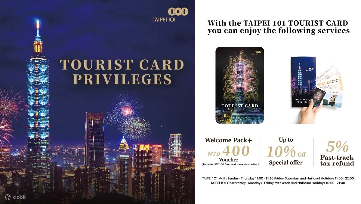 Apply for the 101 International VIP Card and enjoy three exclusive gifts for international travelers: 1. Shopping-Special discounts starting from 10% off for brands 2. Privilege-Welcome Pack + NT$300 cash discount coupon 3. Tax rebate - If you spend more 