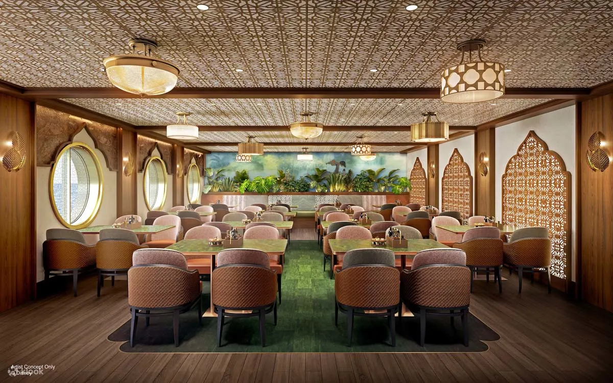 Mowgli’s Eatery: This quick-service restaurant in Disney Imagination Garden serves Indian, vegetarian, and regional dishes. Inspired by Mowgli’s jungle adventures, it features design elements from early "The Jungle Book" concept art.