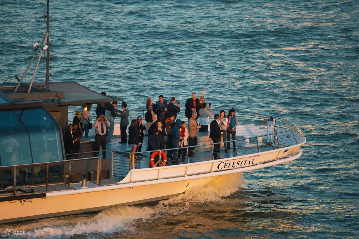 Des gens sur le pont du bateau de croisière profitant de la vue