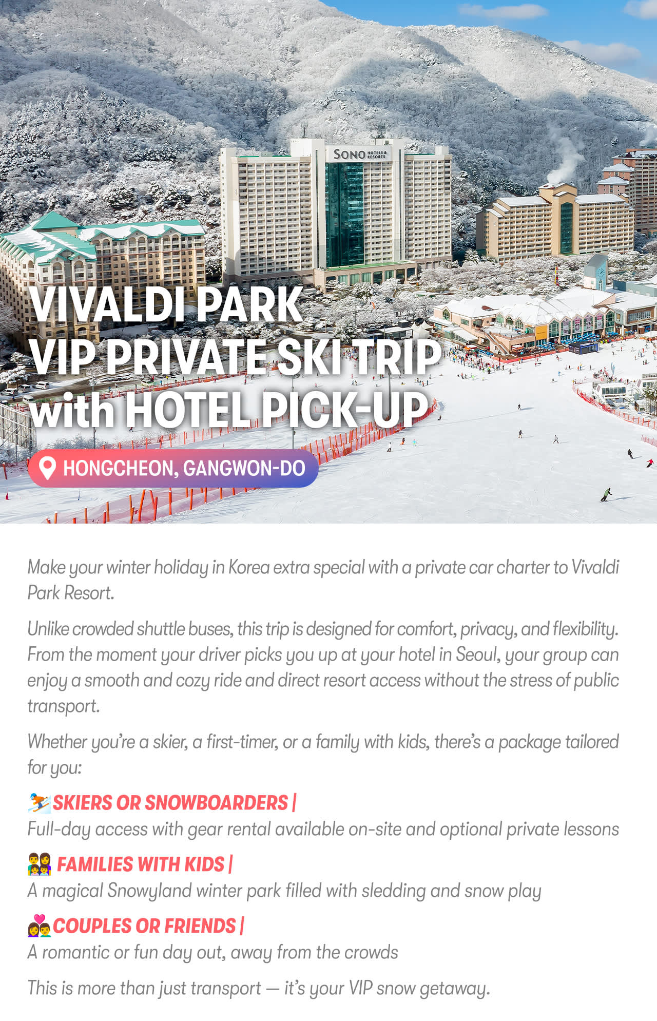 Vivaldi Park Resort Private Car Charter Ski Trip