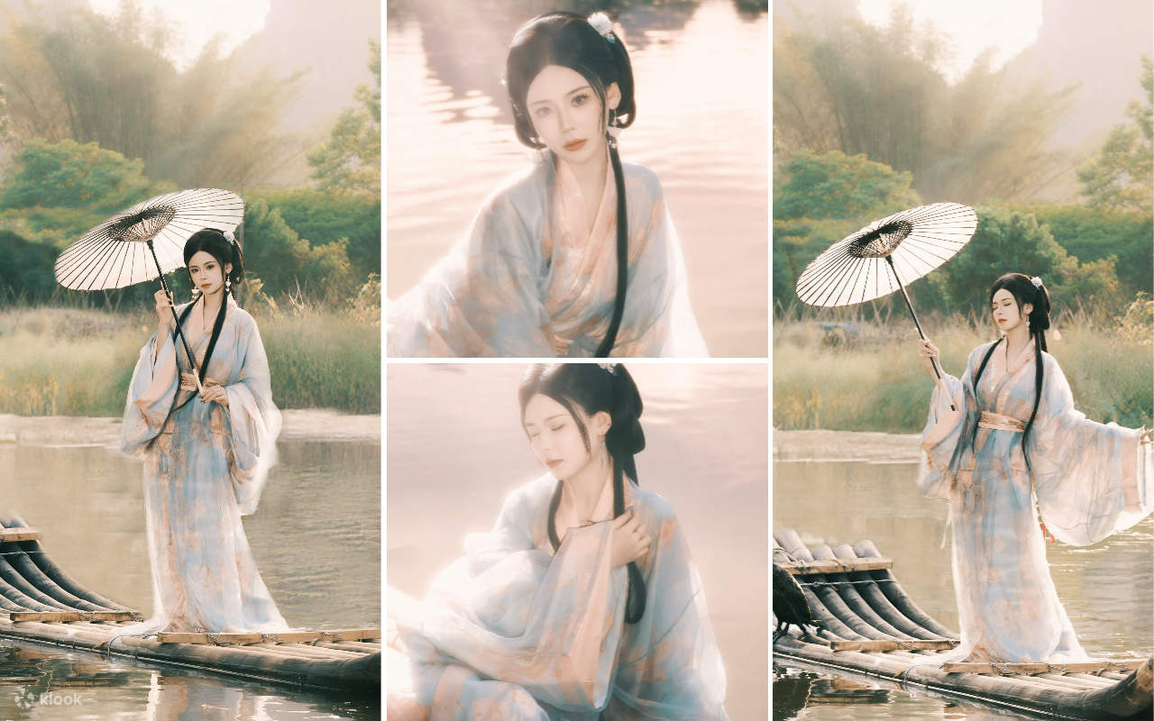 Фотосессия в костюмах Ханьфу в Гуилинь Яншо (аренда Ханьфу + опциональная фотосессия с фотографом на выезде + изысканные и разнообразные костюмы + высококачественный сервис + высококачественные костюмы)