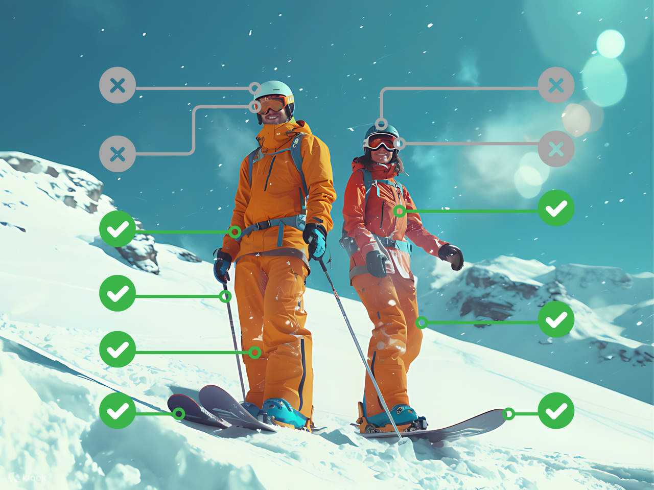 Pour la location d'équipement, nous proposons deux options : snowboard et skis. L'option snowboard comprend une veste de ski, un pantalon de ski et un snowboard. L'option ski comprend une veste de ski, un pantalon de ski, des bâtons de ski et des skis. Ce