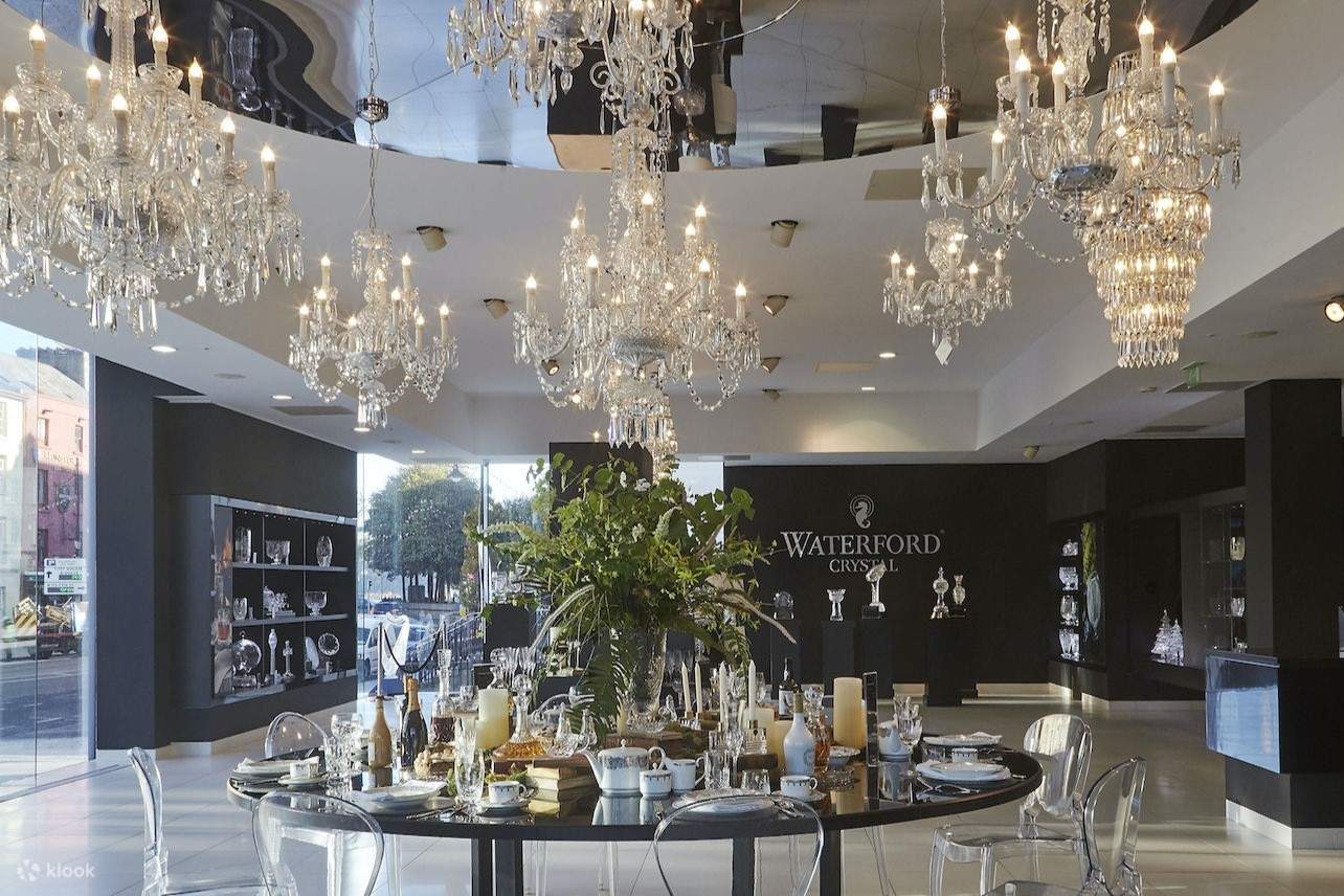 The House of Waterford's lobby is adorned with beautiful and high-quality chandeliers made by them