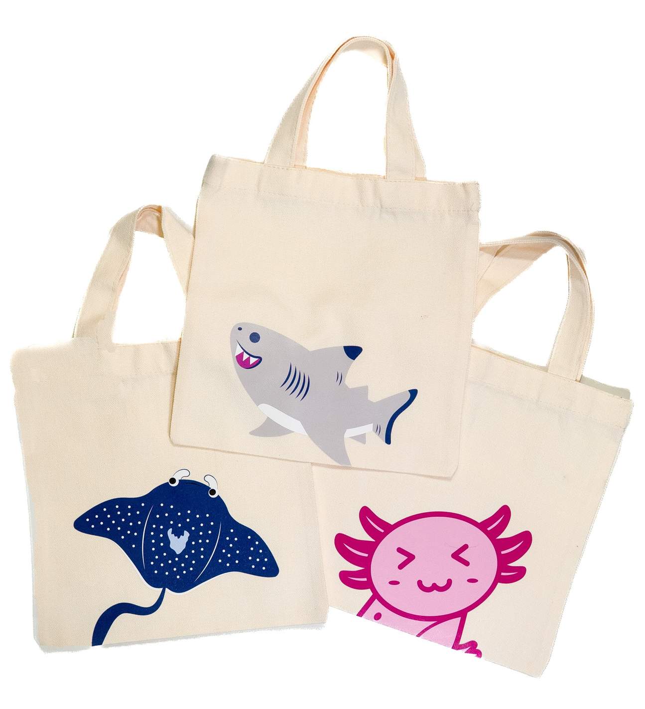 [Tote bag Singapore Oceanarium] Pilih dari 3 desain lucu: Hiu Karang, Pari Manta, atau Axolotl