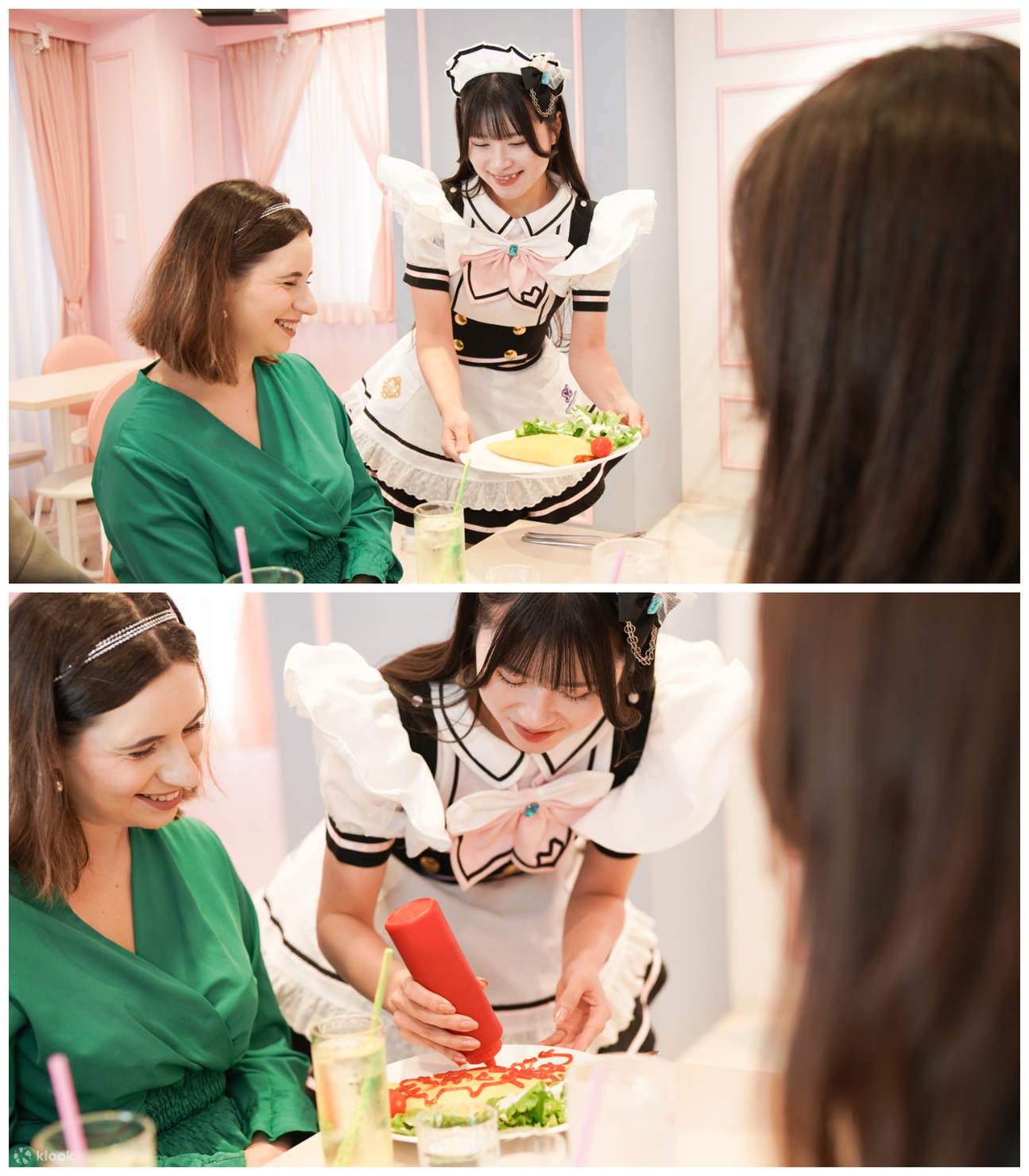 接下來是女僕咖啡廳@ほぉ～むcafe的招牌餐點！蛋包飯送來囉！
蛋包飯餐點有女僕為您特製的番茄醬繪圖表演🎵