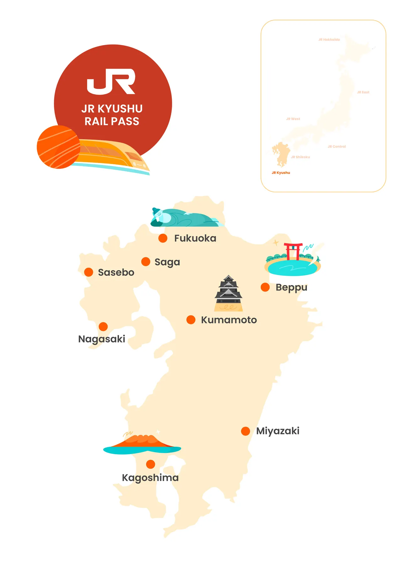 JR Pass 九州鐵路周遊券地圖