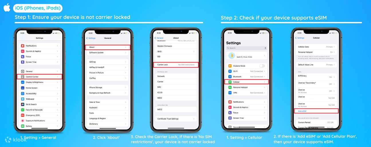 iOS デバイスの ESIM 互換性を確認するガイダンス