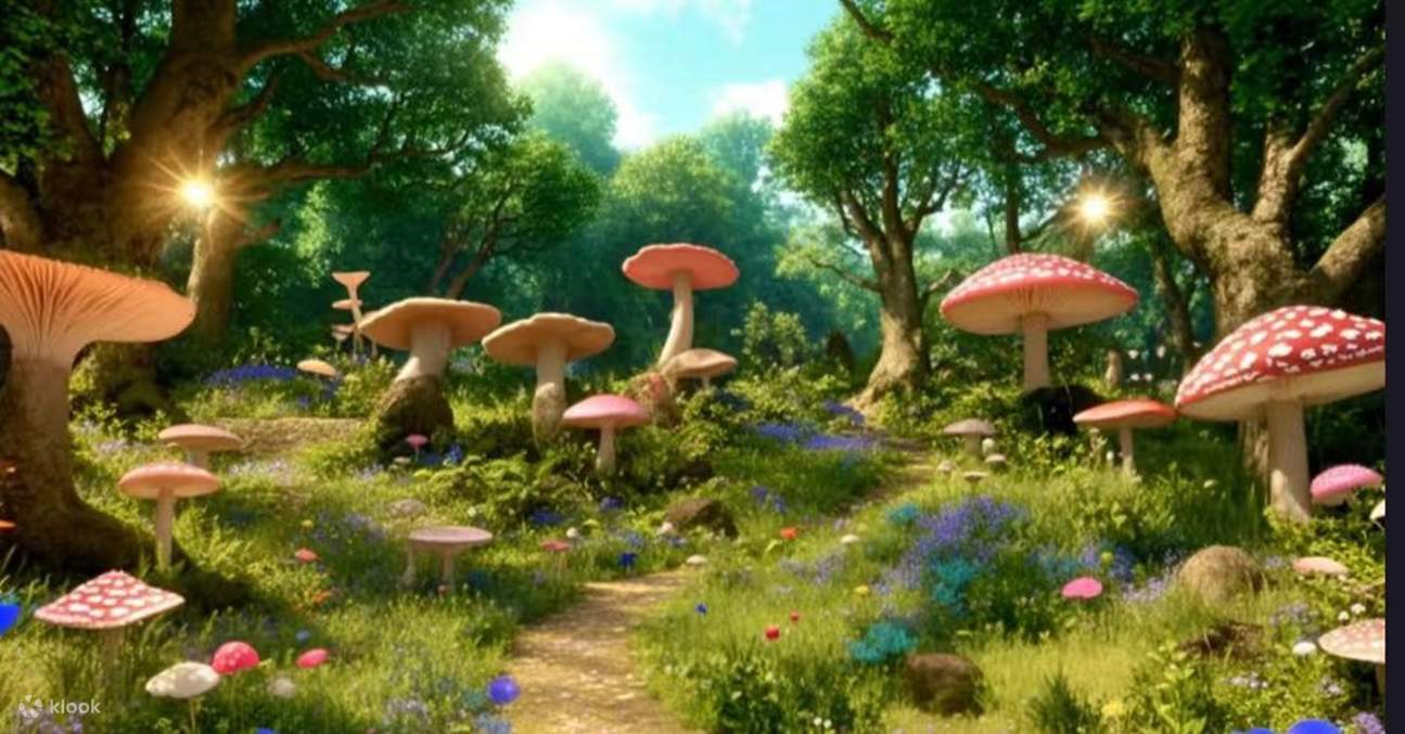 Прогуляйтесь по таинственному туннелю, усеянному часами и циферблатами, и войдите в залитый солнцем сказочный лес, полный причудливых существ. Вы увидите дом Мудреца, над которым, кажется, парит таинственная гигантская бабочка; шляпная машина работает без