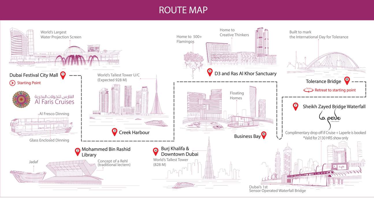 Route map to reach Al Faris Cruise if you have opted for a combo package
