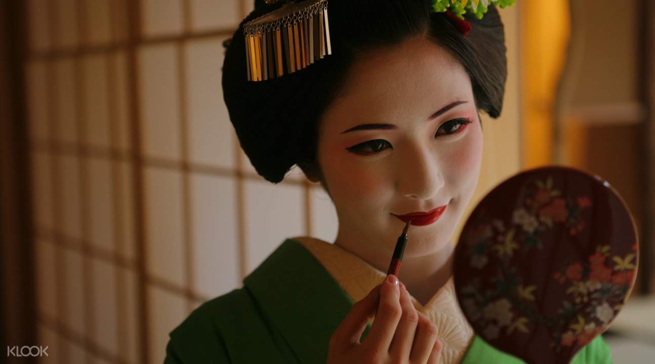 Japanese Little Girl, Happy Female Child, Geisha Posing For A Photo Stock Photo