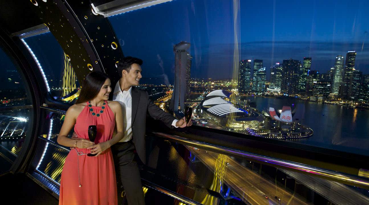 Enjoy Singapore's skyline and night lights atop the Singapore Flyer