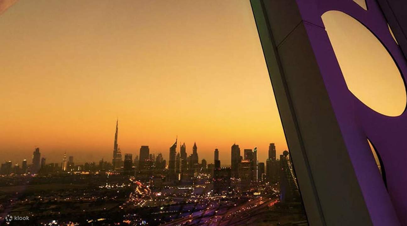 View of Dubai from Dubai Frame Sky Level during sunset