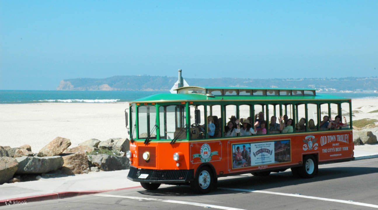 a San Diego Hop-On Hop-Off Trolley in Coronado Beach