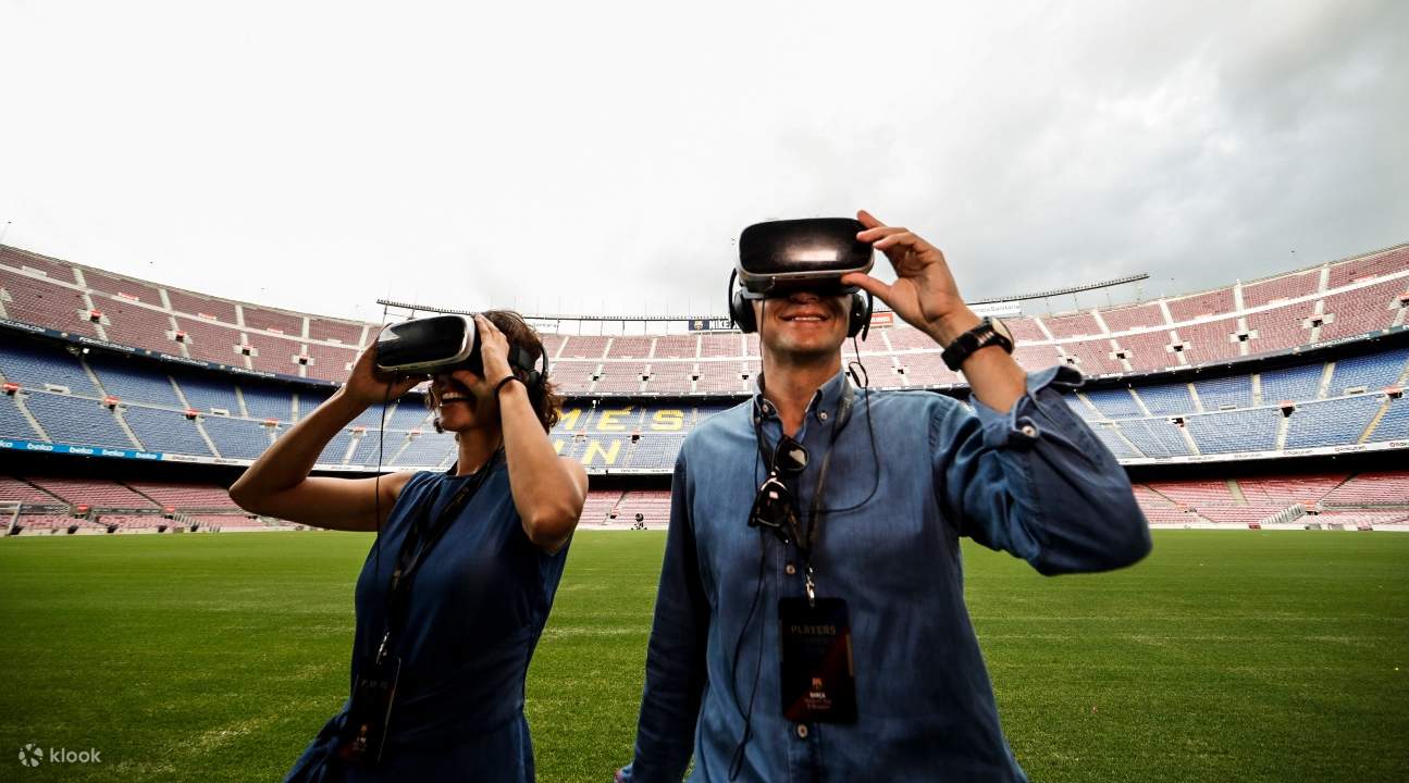 people wearing VR glasses in Camp Nou