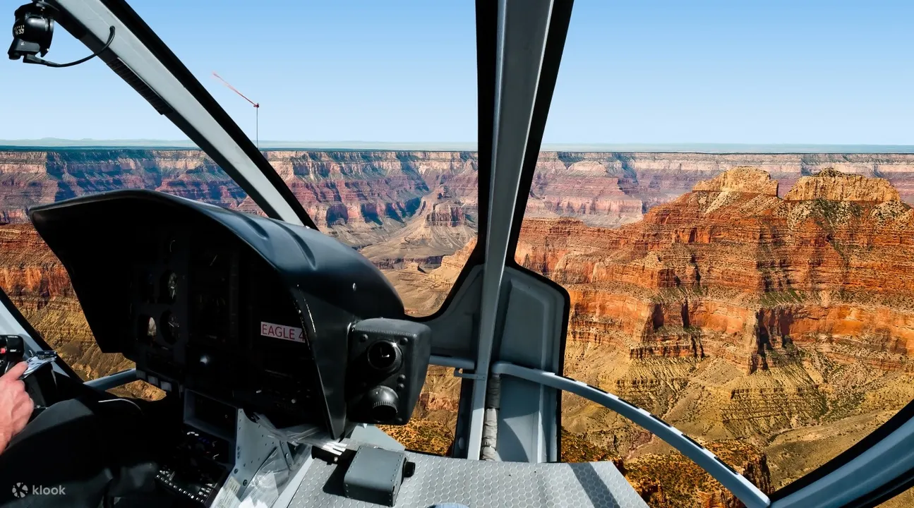 interior of the helicopter overlooking grand canyon