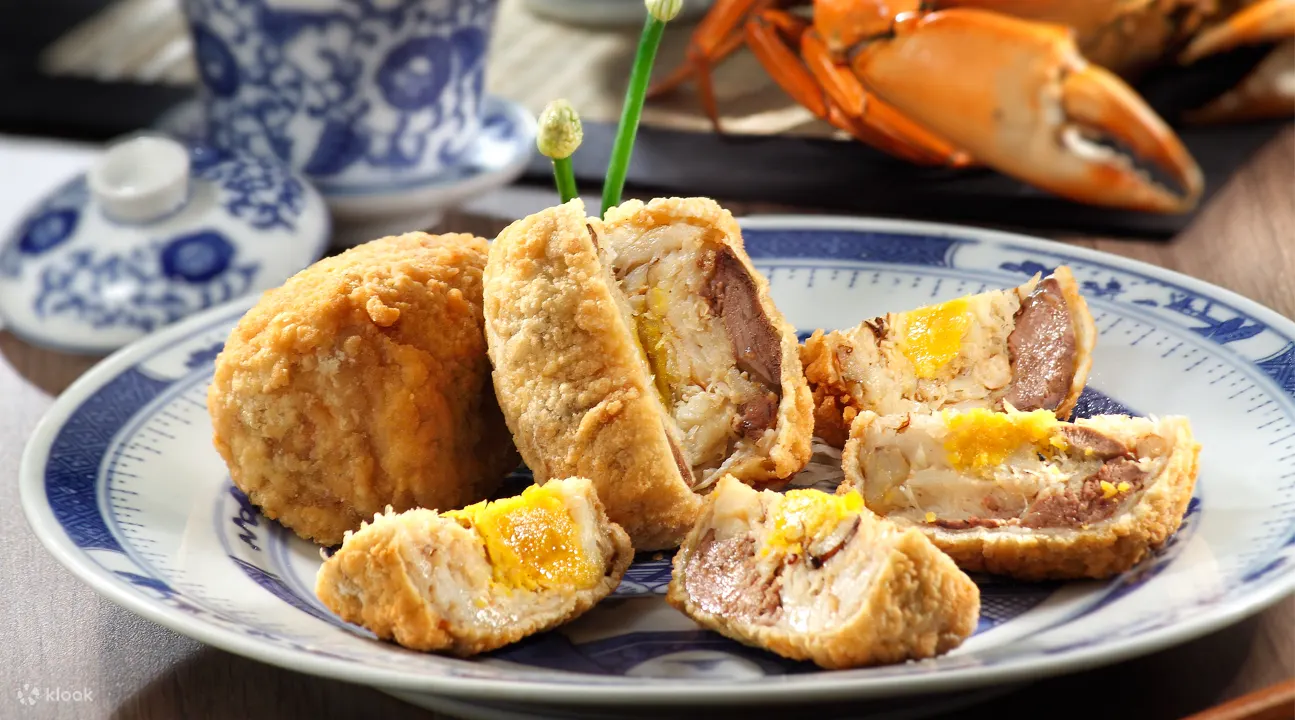 Crabmeat Roll with Chicken Liver and Salted Egg at Spring Court Restaurant in Chinatown
