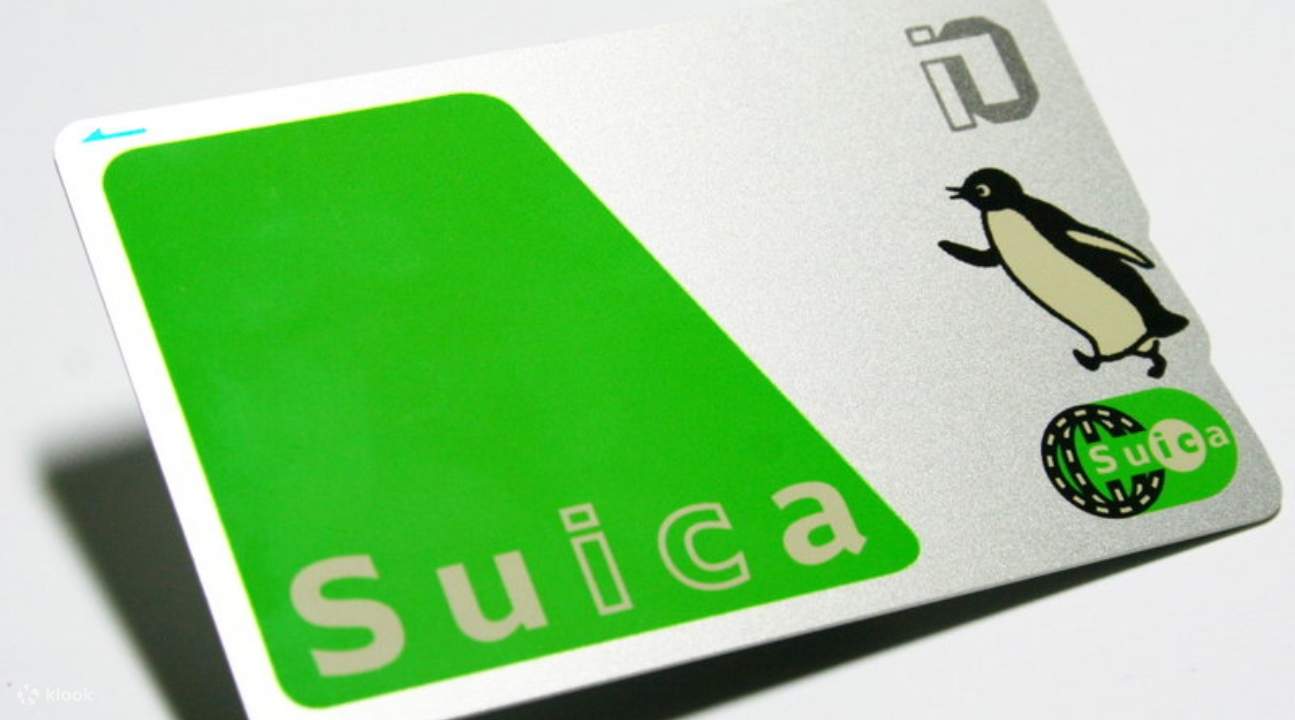 a close up of the Suica IC Card; there's a cartoon penguin on it