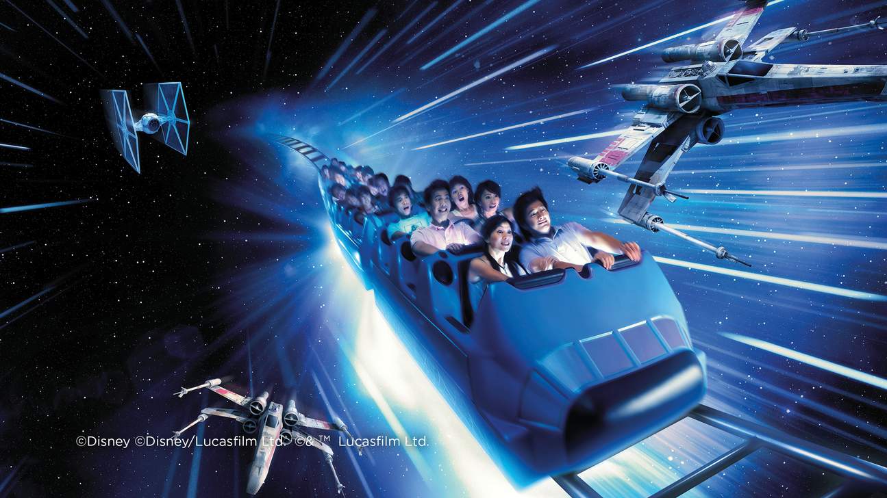 Hyperspace Mountain - The thrills become even more intense when you rocket into the middle of a Star Wars™ battle in this reimagining of the classic Space Mountain attraction!