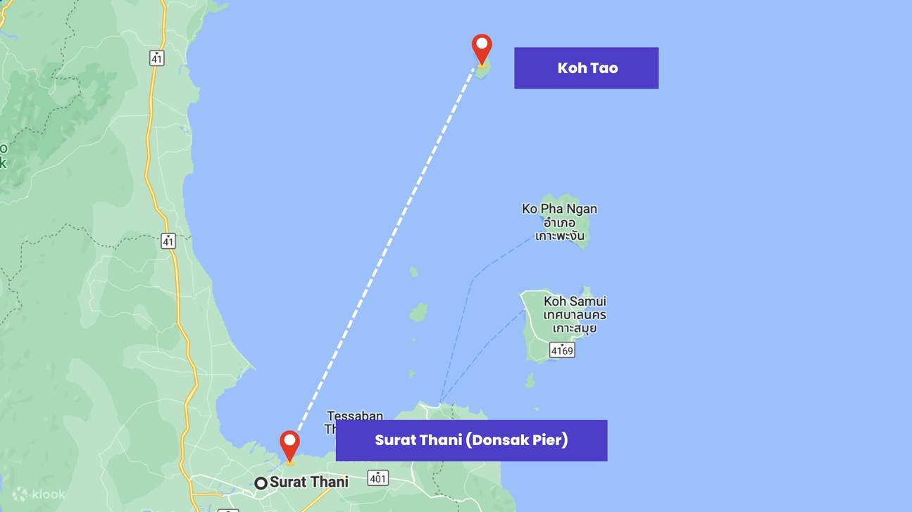 map from koh tao to surat thani