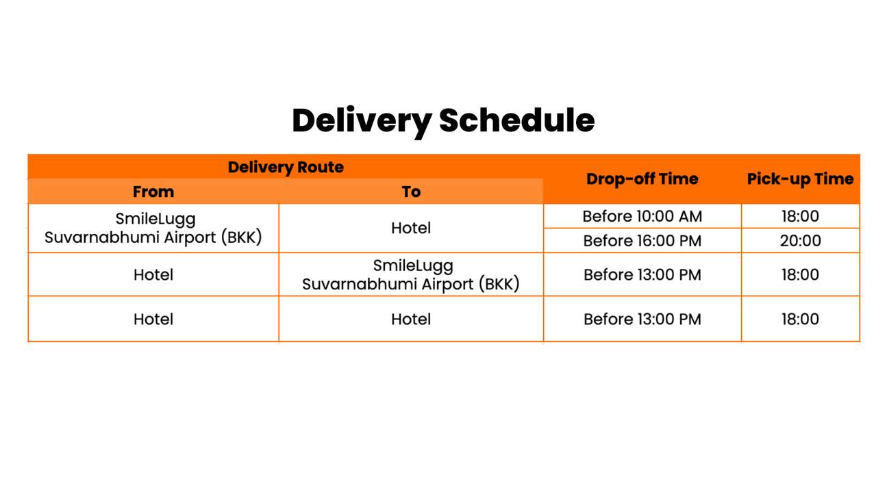 交货时间表，smilelugg，曼谷行李寄存，曼谷机场行李寄存，素万那普机场行李寄存