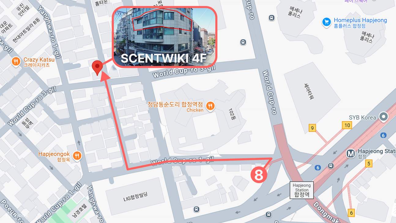 Please come out of Exit 8 at Hapjeong Station and follow the directions on the map. We're on the 4th floor of the building shown in the photo. If you have problems finding the location, please contact the Customer Center on Klook. Then, please contact me 