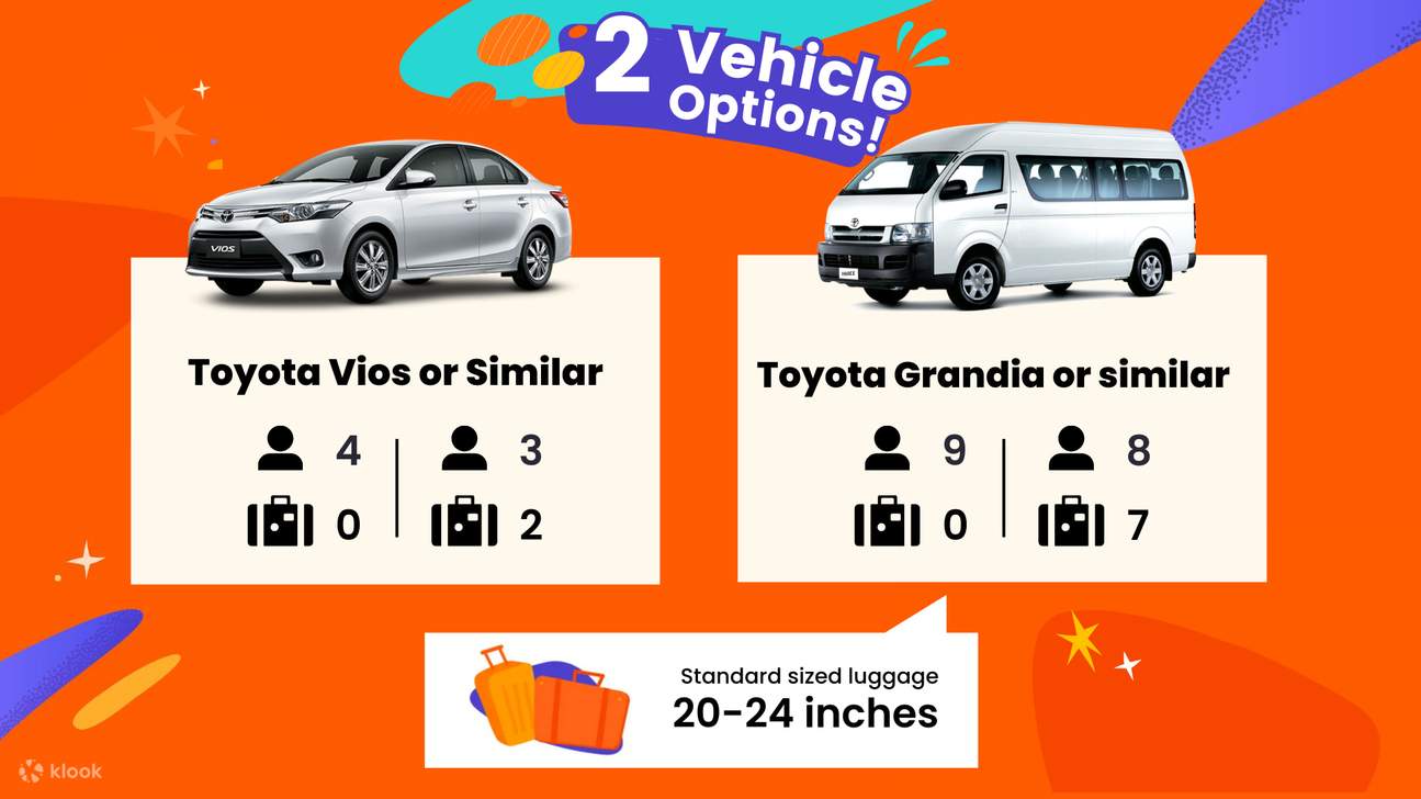 Toyota Vios、Toyota Grandia、Hiace：車輛行李及乘客