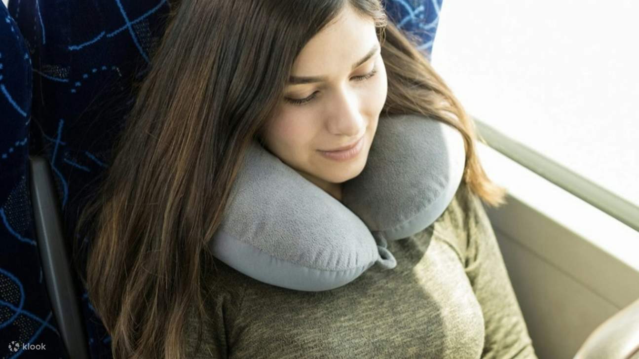 一位女士在安静的巴士上享受旅途，悠闲地读书