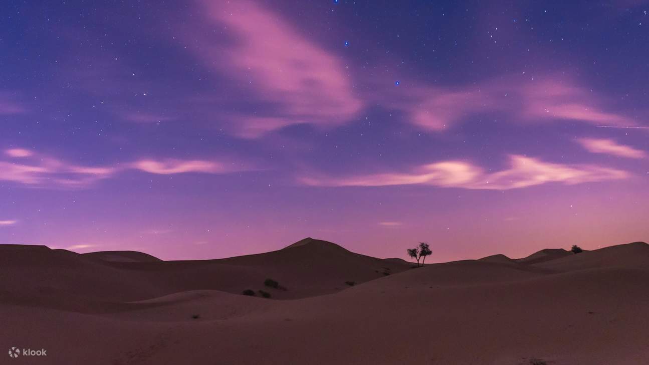 Einen atemberaubenden Wüsten-Sonnenuntergang erleben, der den Himmel in leuchtenden Farben malt, während die Nacht hereinbricht