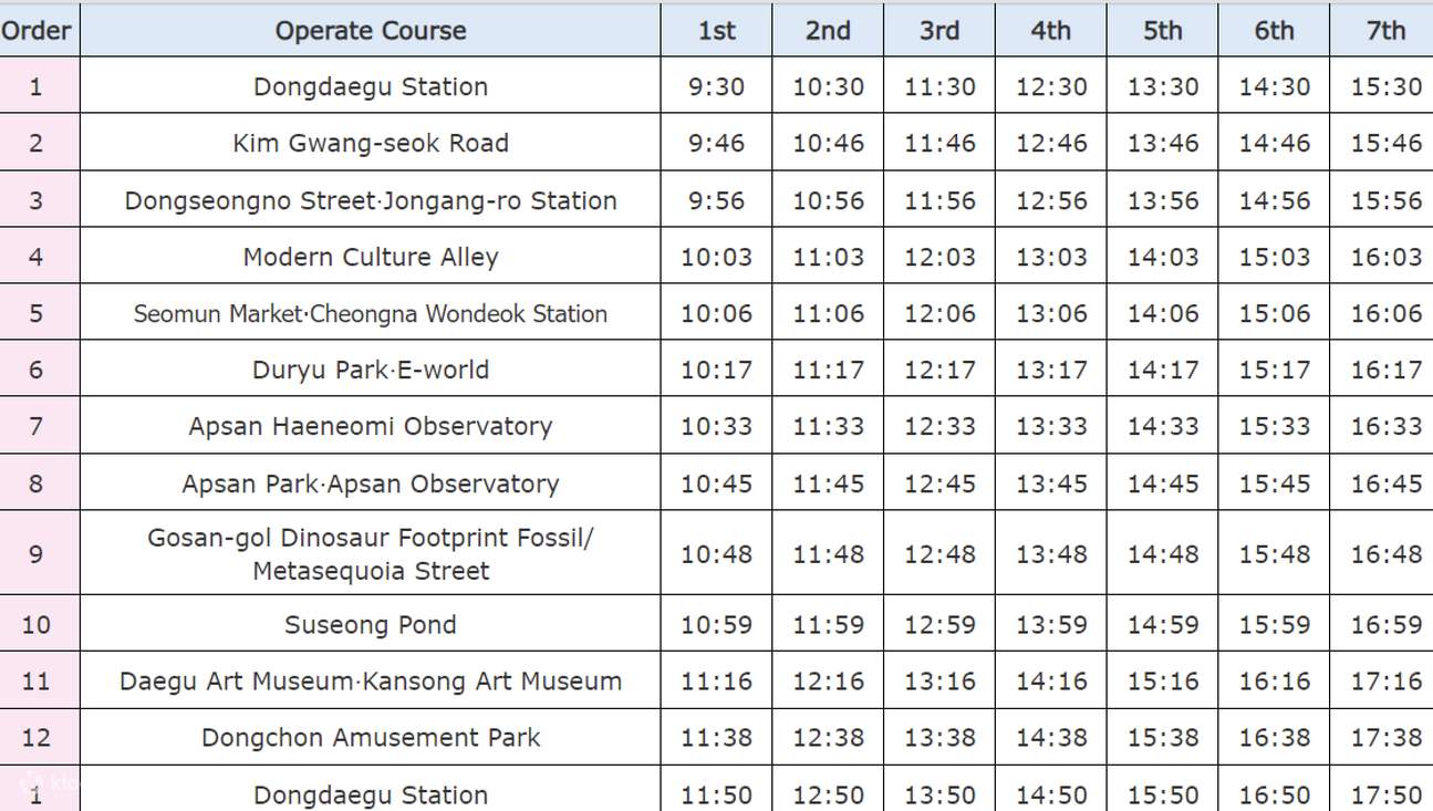 バスの時刻表はこちら（運行時間：9:00〜17:50 / 終発：15:00）
