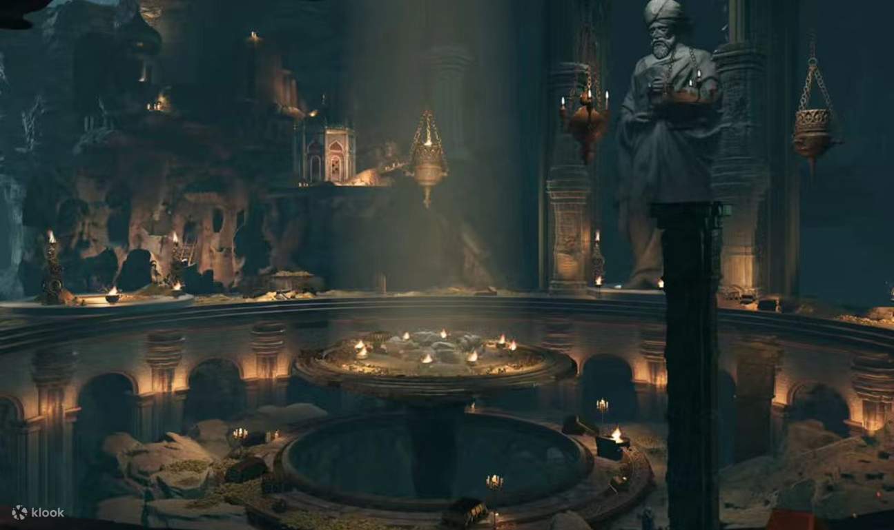 Взяв за основу «Царя Шахрияра и Тысячу и одну ночь», представление связывает три широко известные истории: попадание в волшебный мир лампы Аладдина, борьба с сорока разбойниками и участие в морских приключениях Синдбада.