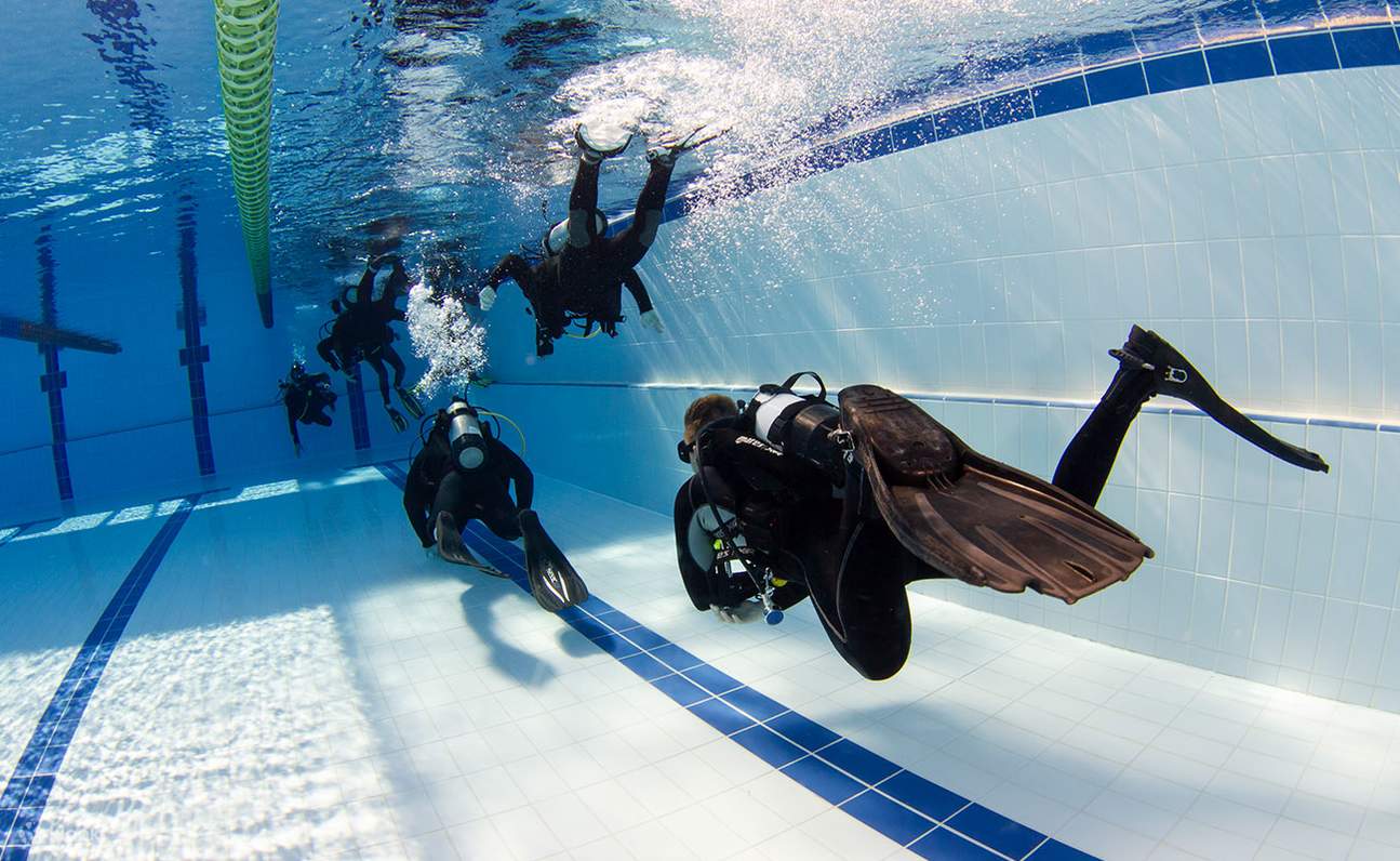 Perfecting buoyancy: Key Largo’s training pool provides a controlled environment for new divers to master their techniques before hitting the ocean.