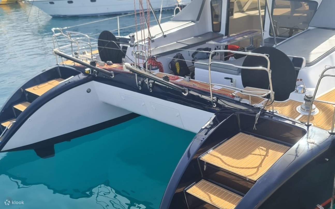 Rilassati sul ponte spazioso del catamarano, godendoti drink, sole e emozionanti incontri con balene e delfini.