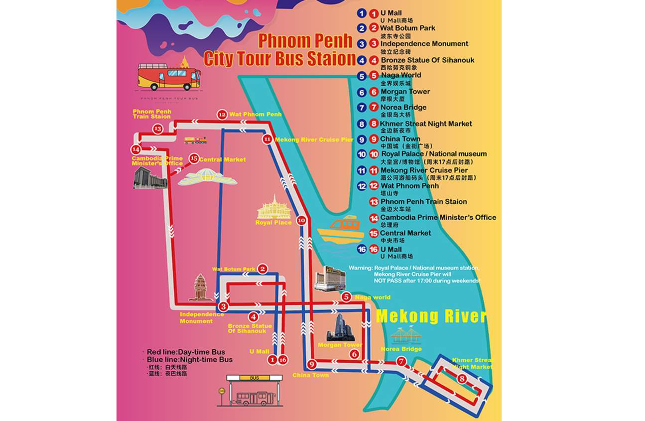 Phnom Penh: Tiket Bus Hop-On Hop-Off dengan Mekong Cruise Gratis