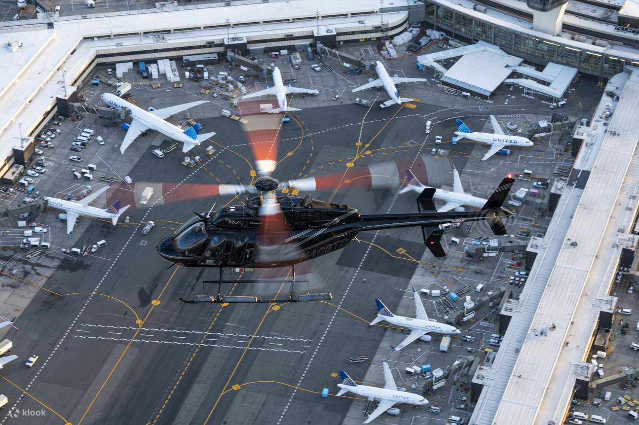 Marvel at Newark Airport's layout from the spectacular vantage point of a helicopter