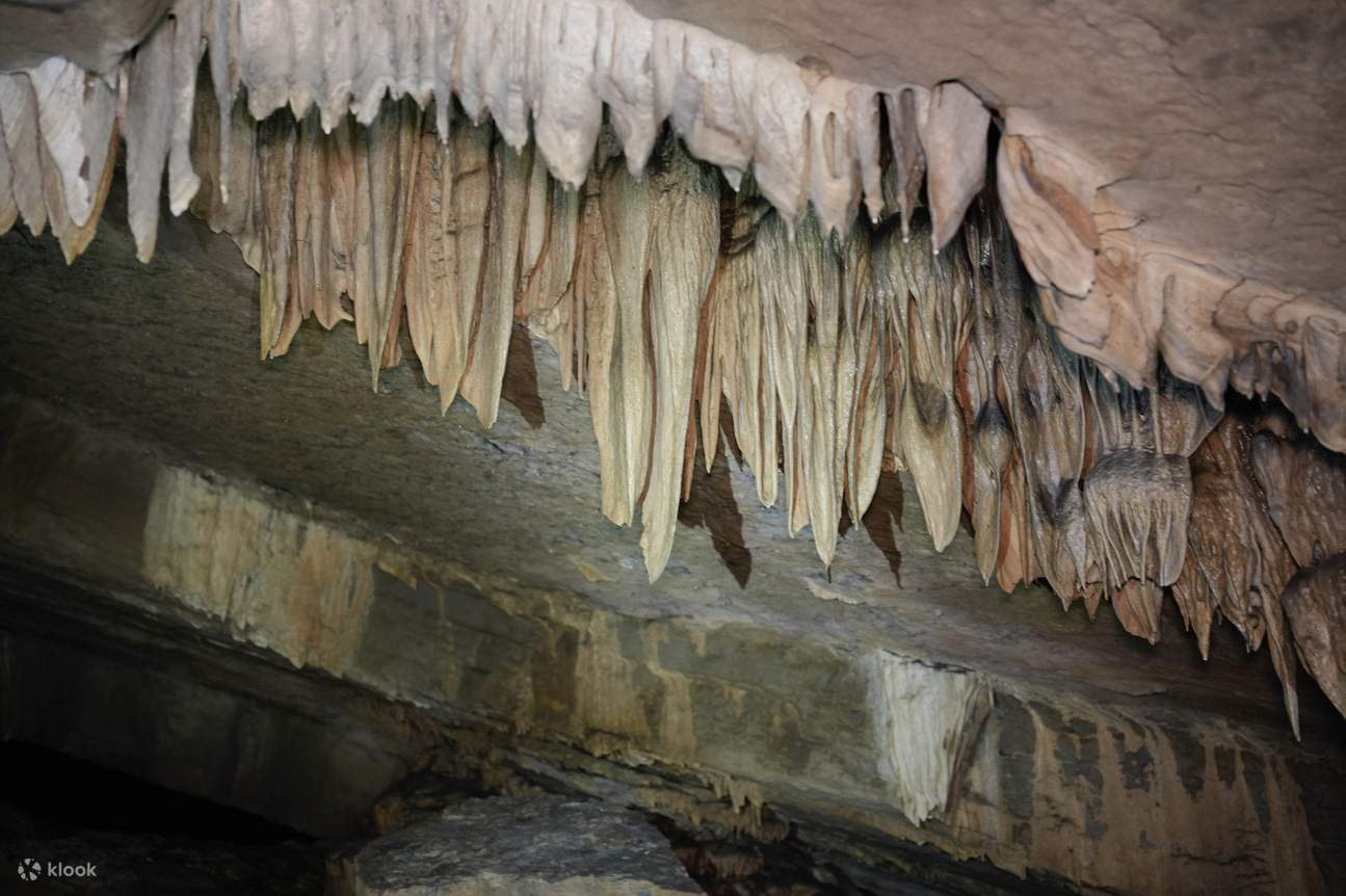 “水晶帘幕” 景观堪称一绝：数十条细长的钟乳石垂直而下